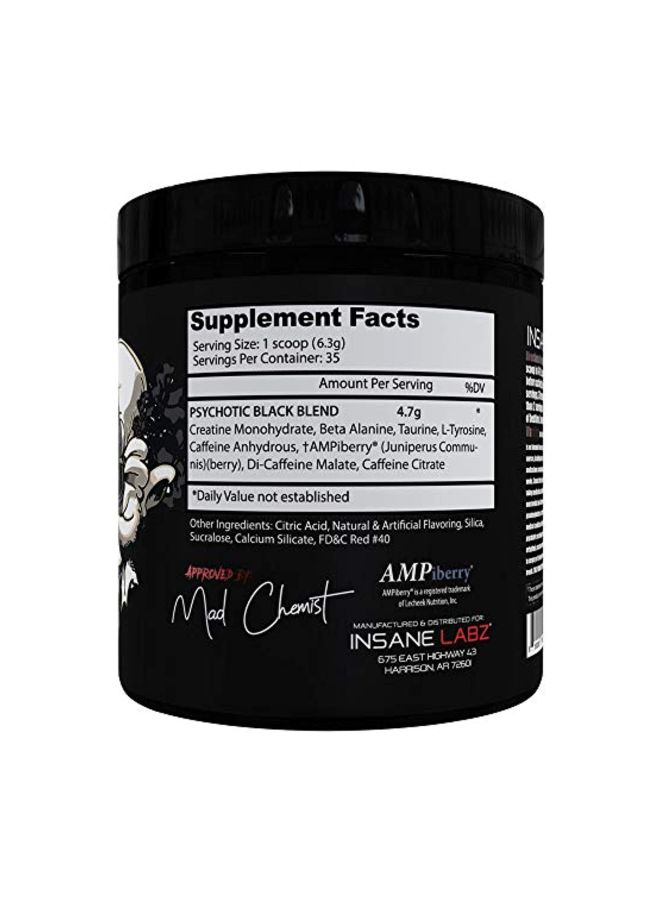 Insane labz Psychotic Mid Stimulant Black Edition Pre Workout Powder - Fruit Punch 220g  - Image 2