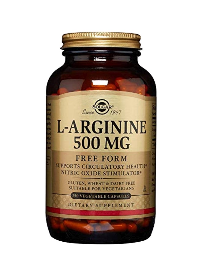 Solgar L-Arginine 500 mg Dietary Supplement - 250 Capsules - Image 1
