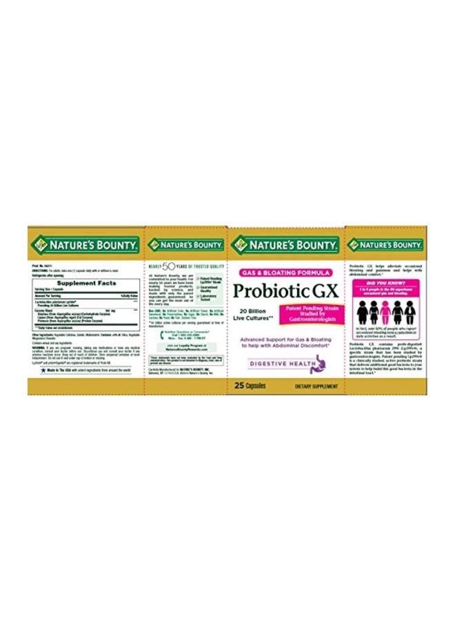 Nature's Bounty Probiotics GX Dietary Supplement 25 Capsules