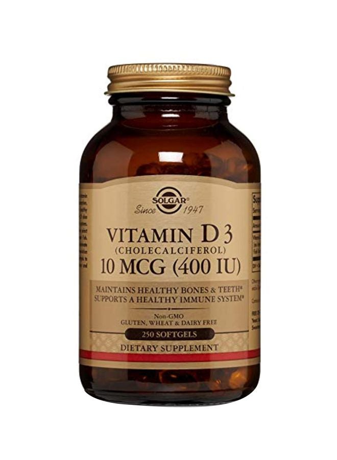 Solgar Vitamin D3 10 MCG Dietary Supplement - 250 Softgels - Image 1