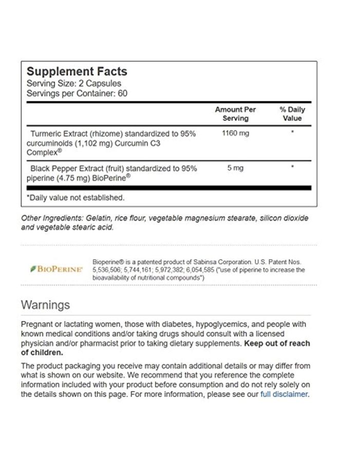 Vitacost Brand - Root2 Turmeric Extract Curcumin C3 Complex With Bioperine 1160 mg - 120 Capsules - Image 1
