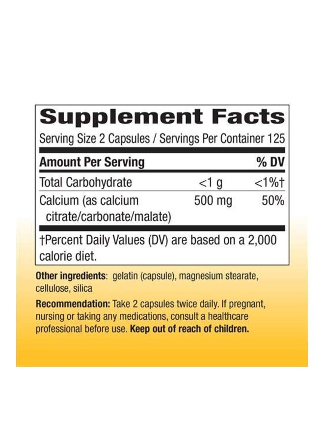 Nature's Way - Pack Of 2 Calcium Citrate Carbonate And Malate Dietary Supplement 500mg - 250 Capsules - Image 1