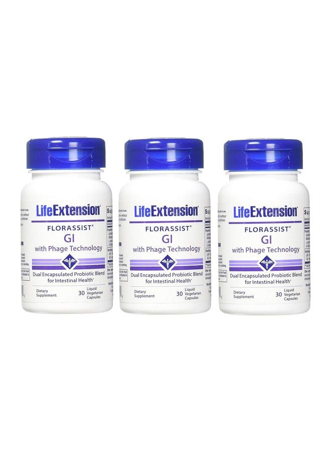 Florassist Pack Of 3 Life Extension GI With Phage Technology - 30 Liquid Vegetarian Capsules 