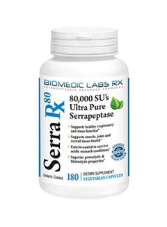 Serra-RX80,000 SU Serrapeptase Dietary Supplement - 180 Vegetarian Capsules