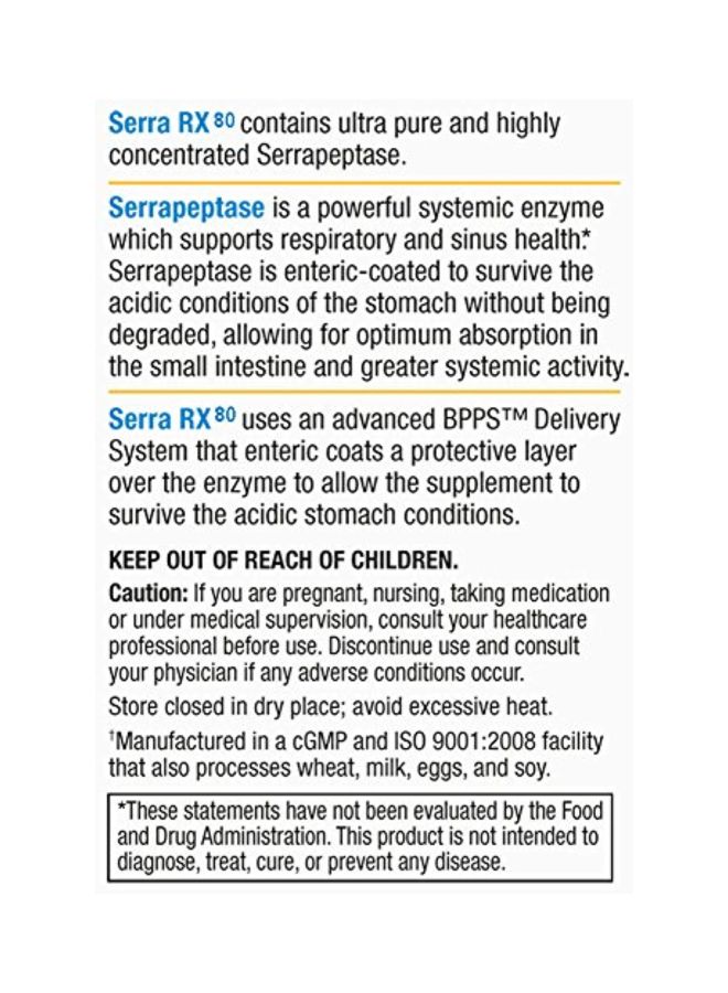 Biomedic Labs RX - Serra-RX80,000 SU Serrapeptase Dietary Supplement - 180 Vegetarian Capsules - Image 1