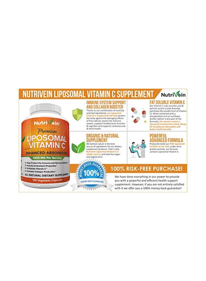 Nutrivein - Liposomal Vitamin C Dietary Supplement - 180 capsules - Image 1