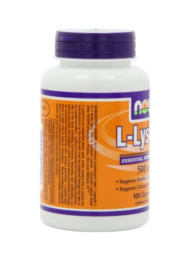 Now Foods - Pack Of 3 L-Lysine Dietary Supplement 500mg - 100 Capsules - Image 1