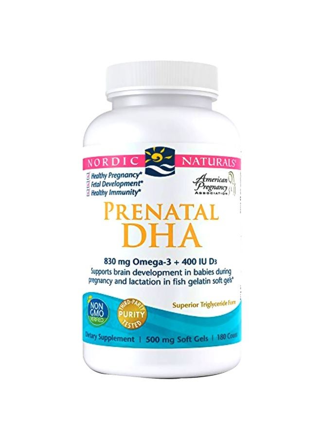 NORDIC NATURALS Prenatal DHA Omega 3 400 IU Dietary Supplement 500 mg - 180 Soft Gels - Image 1