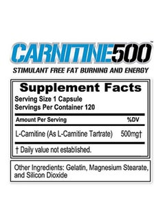 Evlution L-Carnitine 500 mg - 120 Capsules  - Image 2