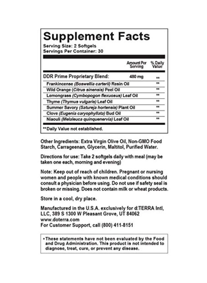 DDR Prime Essential Oil Cellular Complex Daily Supplement - 60 Softgels