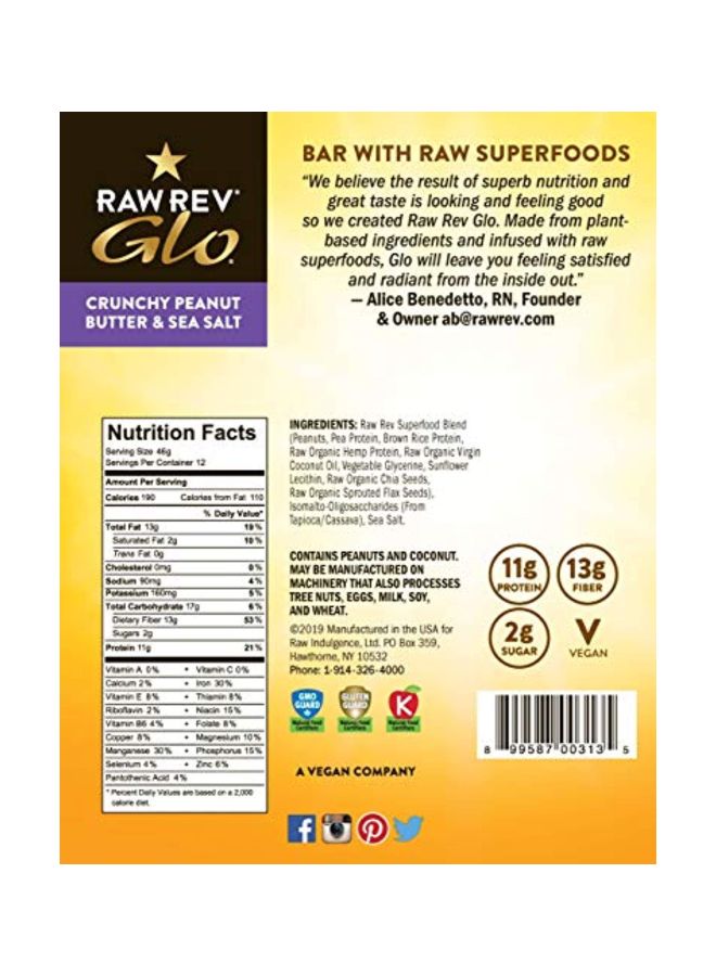 Raw Rev Glo - Pack Of 12 Bar With Raw Superfood - Crunchy Peanut Butter And Sea Salt - Image 1