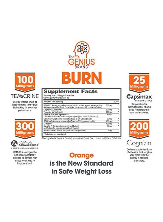 ذا جينيس براند مكمل جينيس بيرن لإدارة الوزن ومنشط الذهن - 60 كبسولة نباتية - Image 2