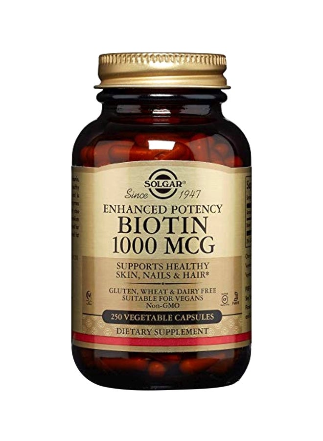 Solgar Biotin 1000 MCG Dietary Supplement - 250 Vegetable Capsules - Image 1