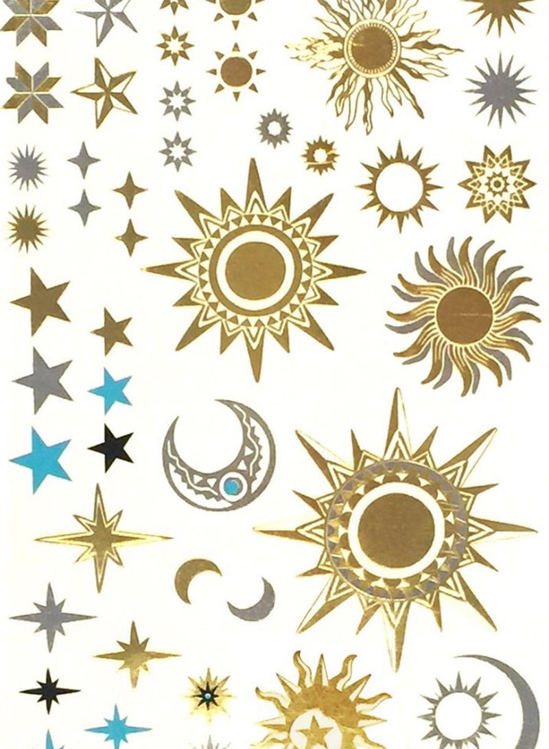 allydrew Moon And Stars Large Metallic Body Art Temporary Tattoos Gold  - Image 2