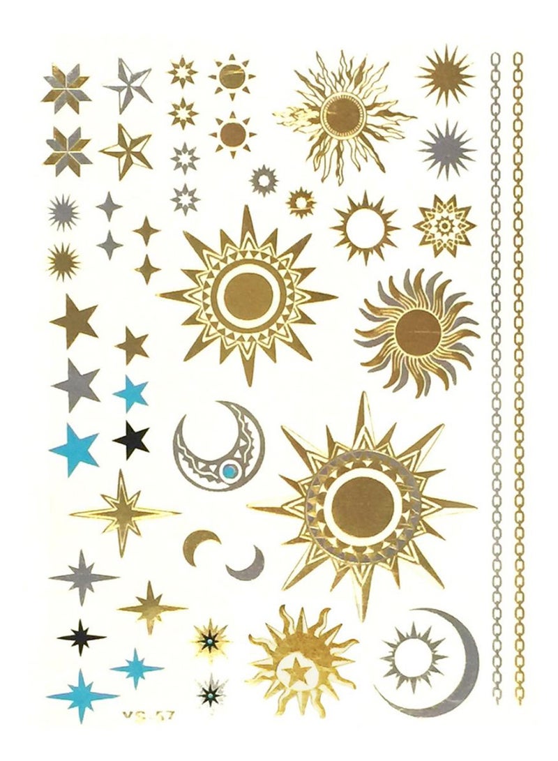allydrew Moon And Stars Large Metallic Body Art Temporary Tattoos Gold  - Image 1