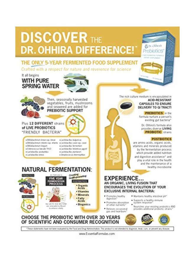 essential formulas - Dr. Ohhira's Probiotics Dietary Supplement -120 Capsules - Image 1