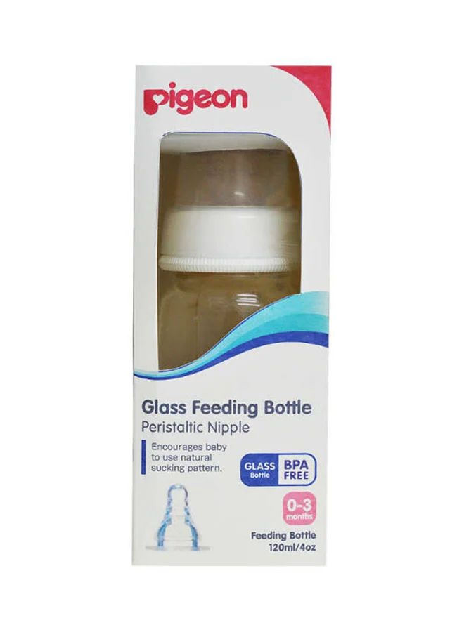 pigeon Peristaltic Nipple Glass Feeding Bottle, 0-3 M, 120 mL