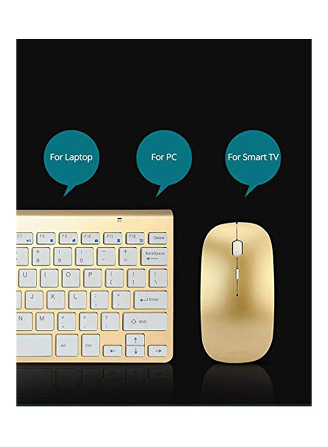 طقم لوحة مفاتيح وماوس لاسلكية متوافقة مع أنظمة أبل ماك/ويندوز/iOs/أندرويد ذهبي