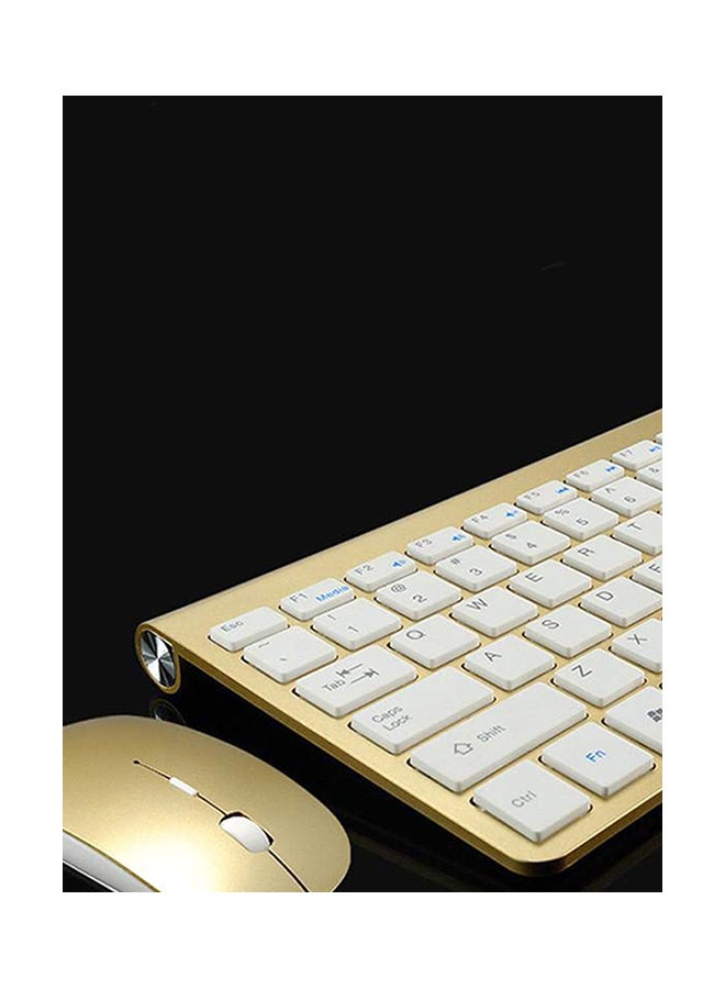 طقم لوحة مفاتيح وماوس لاسلكية متوافقة مع أنظمة أبل ماك/ويندوز/iOs/أندرويد ذهبي