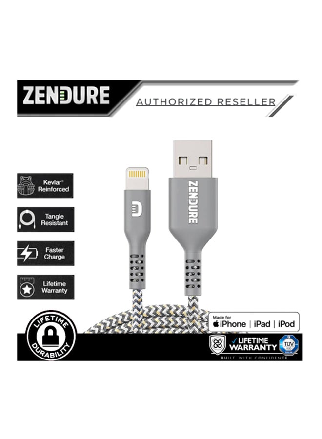 زينديور كابل لايتنينج إلى USB شديد المتانة رمادي - Image 2