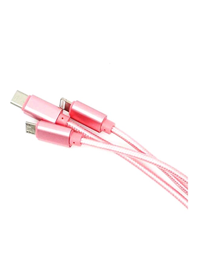 3 in 1 Type-C Charging And Data Sync Cable Pink - Image 3