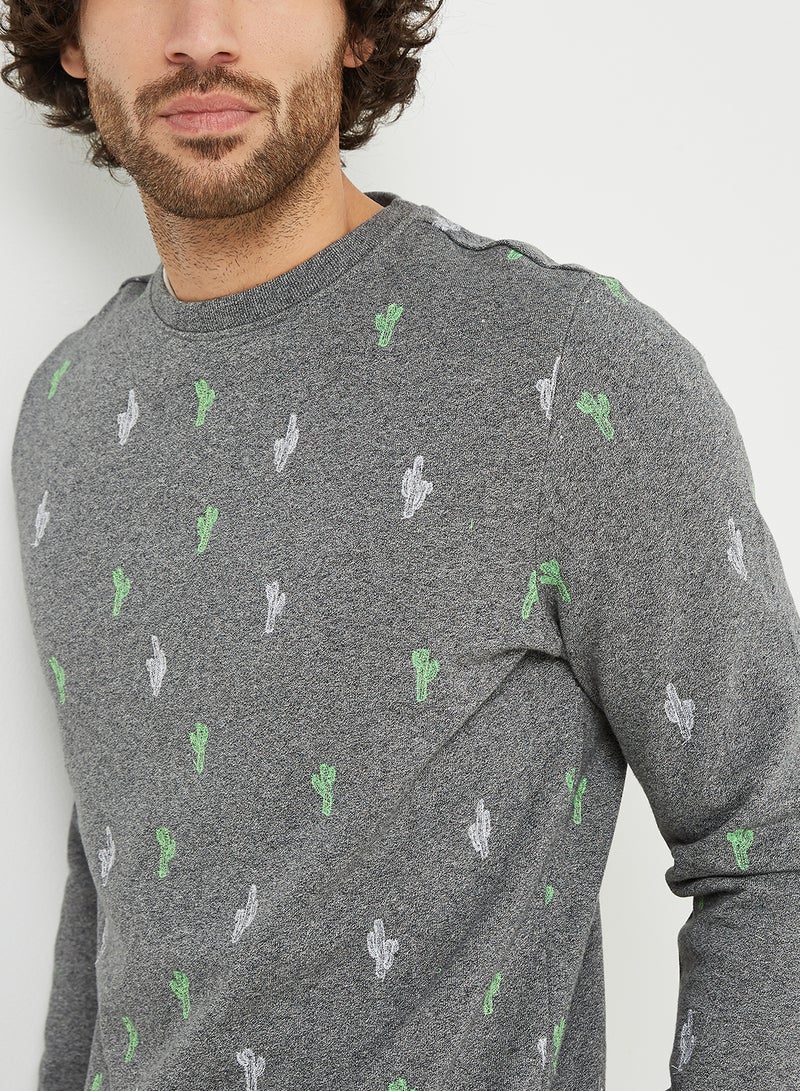 All Over Embroidered Long Sleeve Sweatshirt Vintage Grey Grit - v1575439388/N31180442V_4