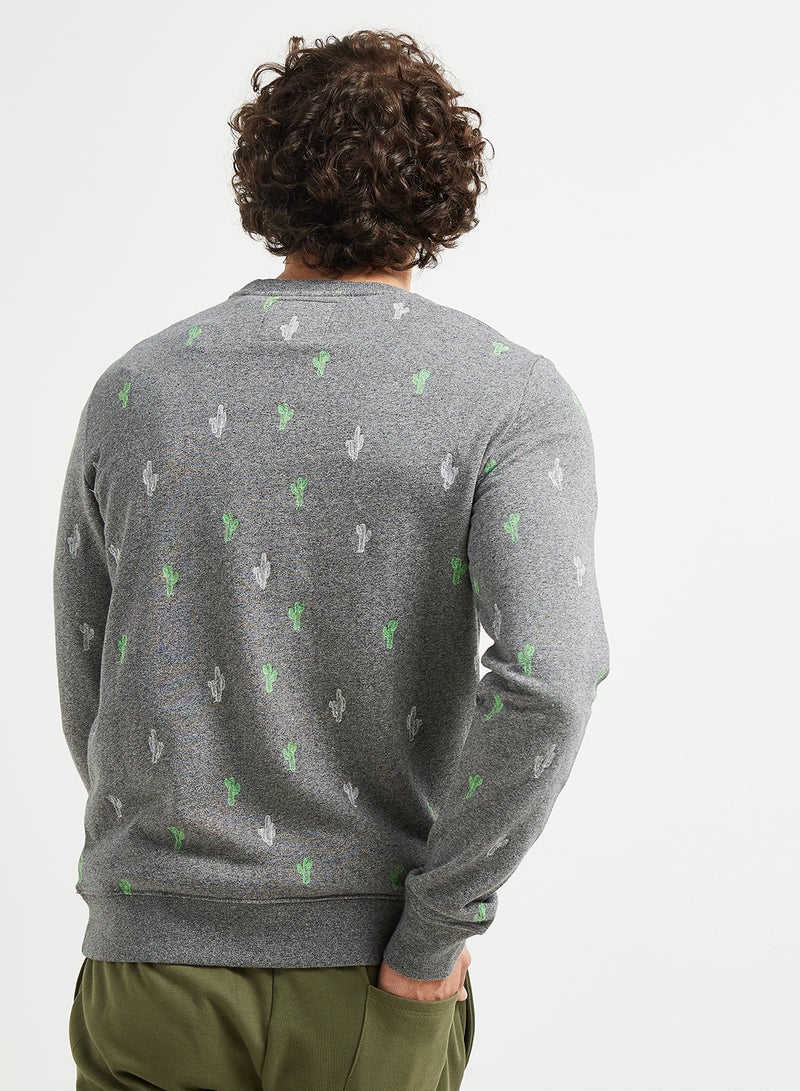 All Over Embroidered Long Sleeve Sweatshirt Vintage Grey Grit - v1575439389/N31180442V_2