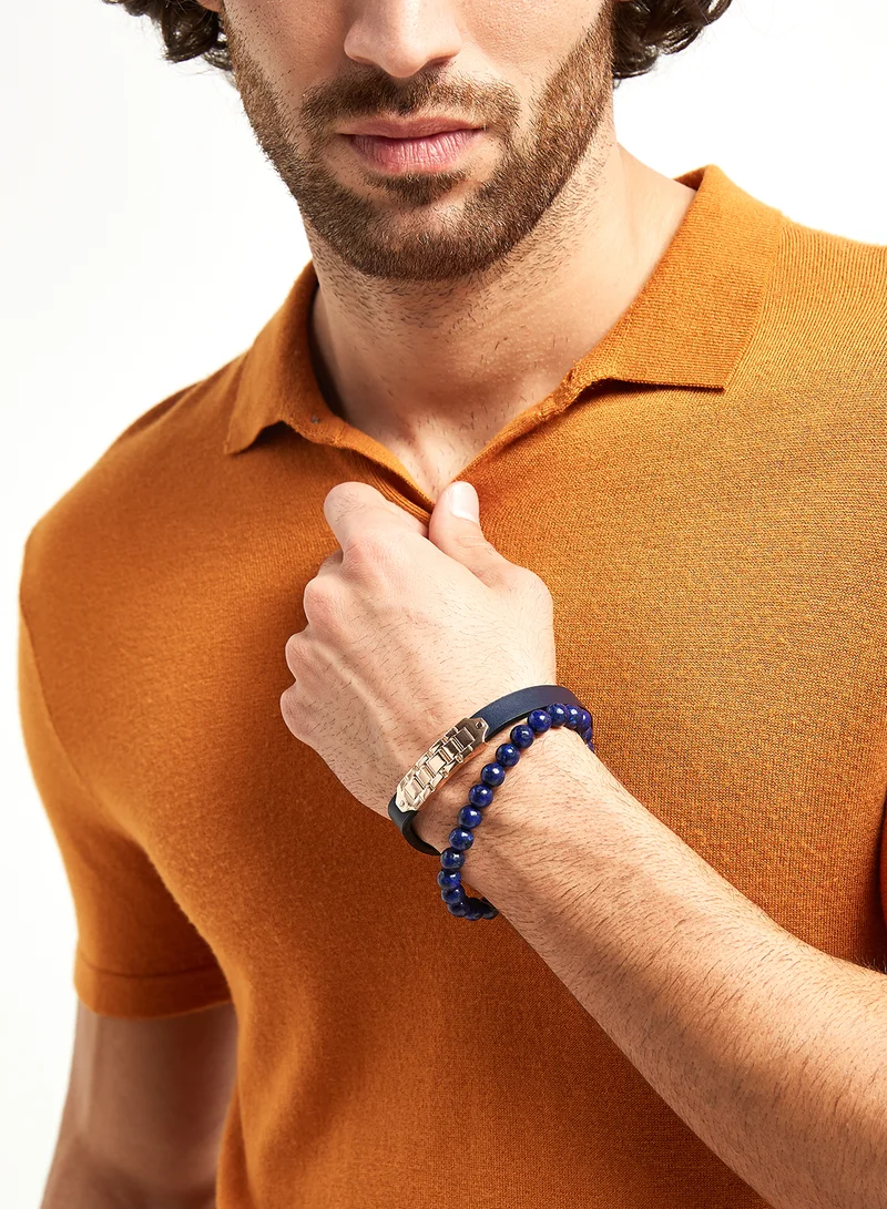 English Laundry Set of 2 Leather and Beads Bracelet