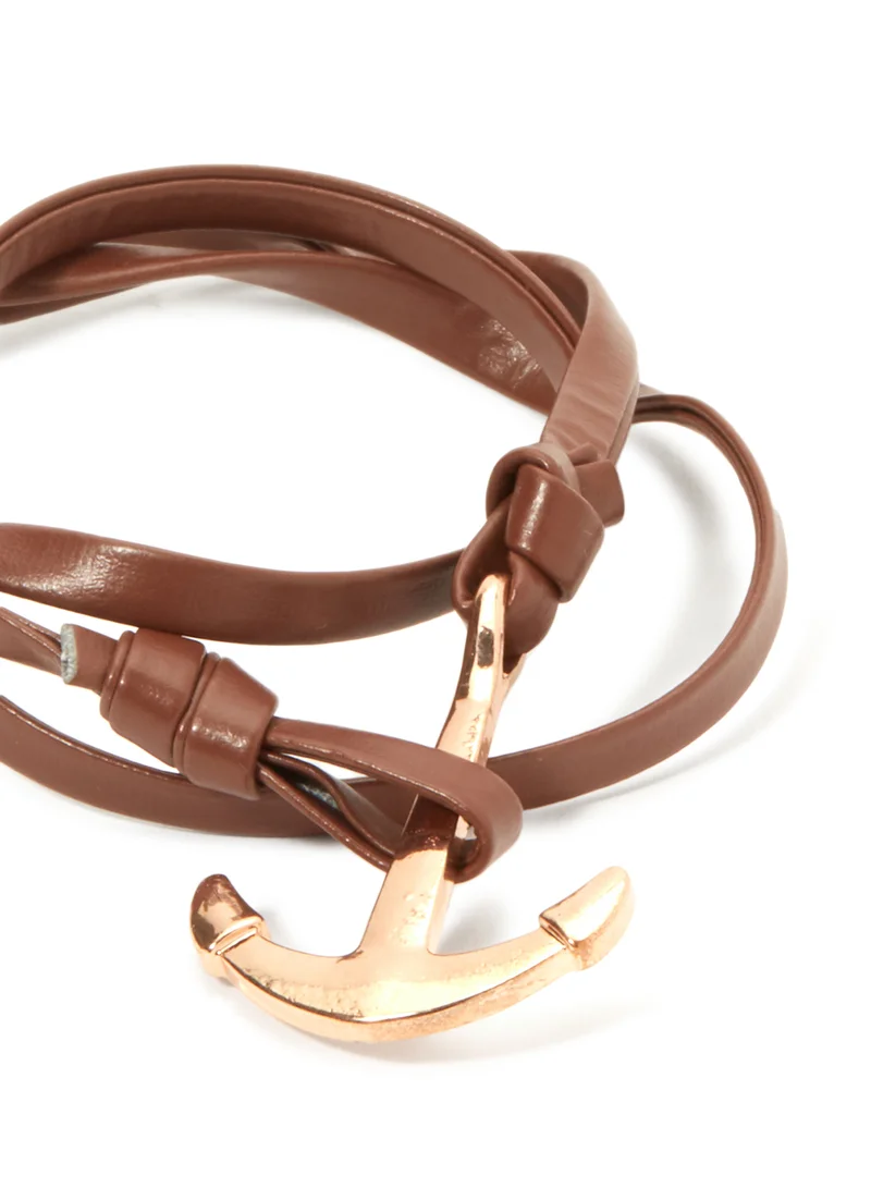 English Laundry Anchor Charm Leather Wrap Bracelet