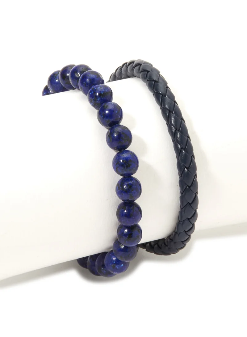 English Laundry Set of 2 Leather and Beads Bracelet
