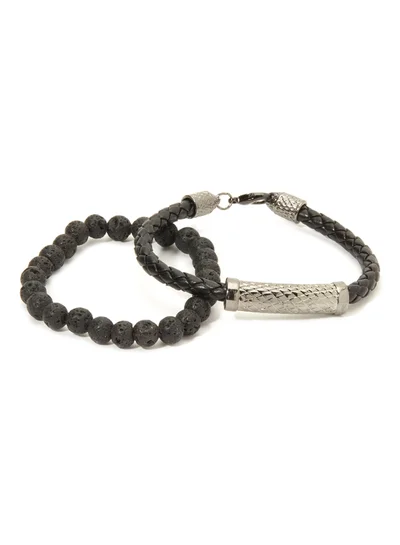 English Laundry Set of 2 Leather and Beads Bracelet