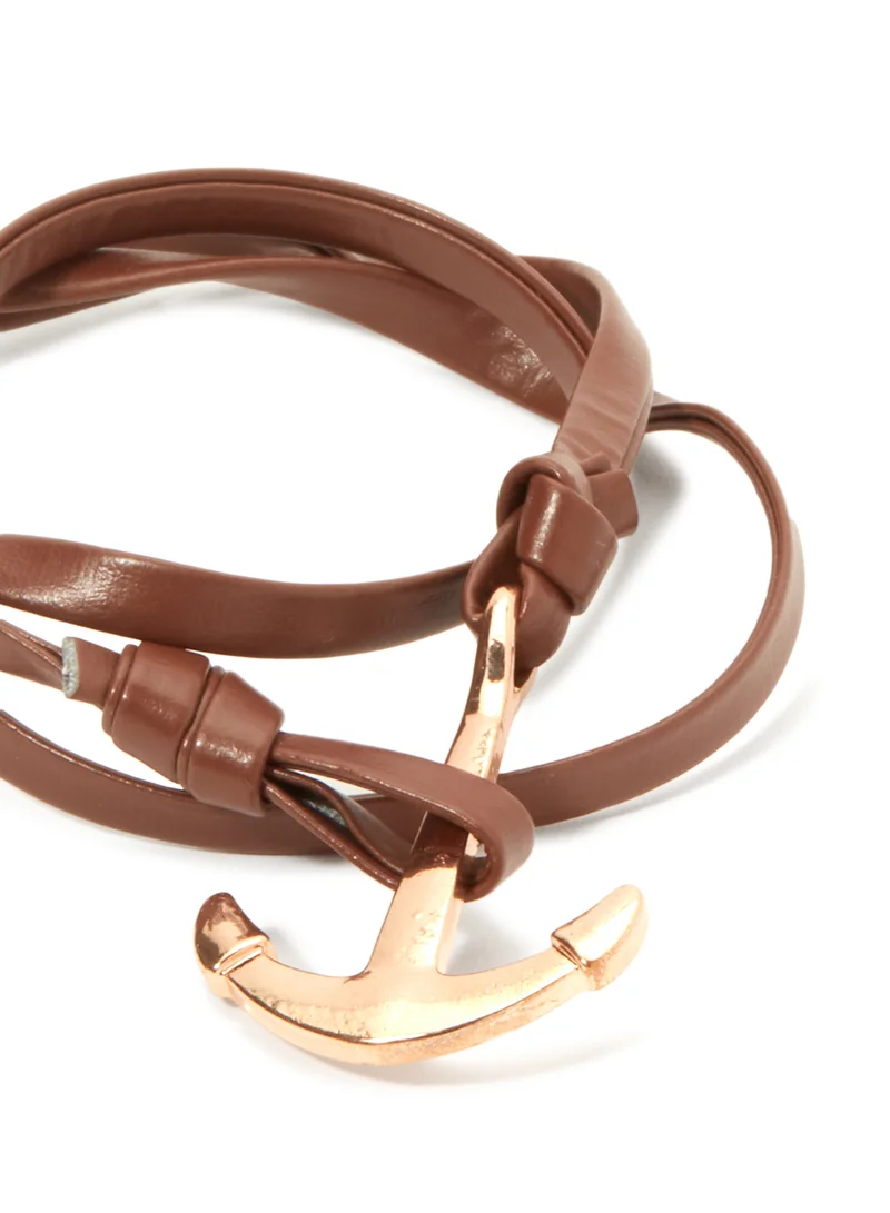 English Laundry Anchor Charm Leather Wrap Bracelet