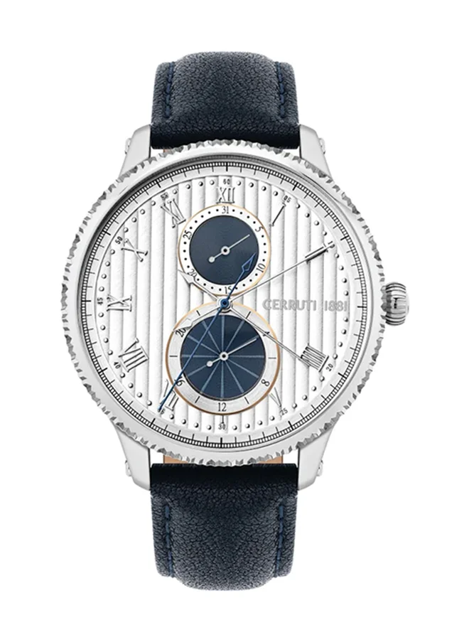 CERRUTI 1881 Mens BARGINO Round Shape Leather Band Chronograph Wrist Watch 43 mm Blue C CRWA26601