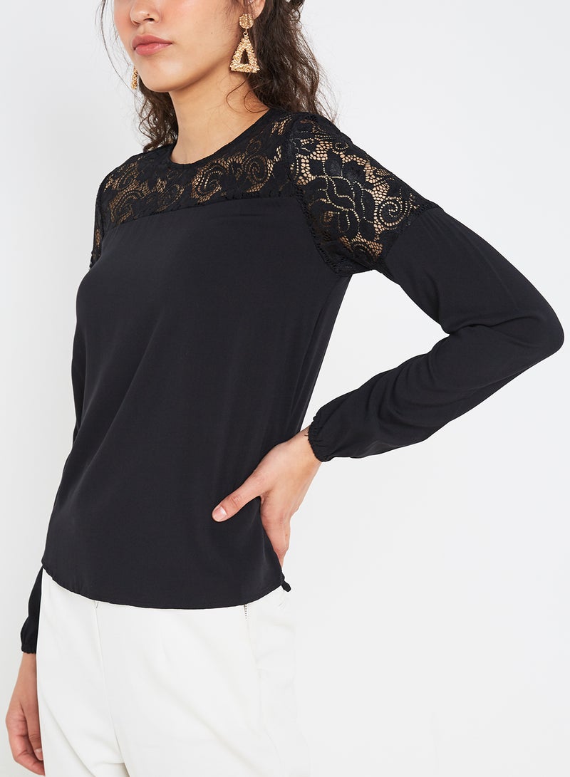 Jacqueline de Yong - Lace Trim Blouse Black - Image 1