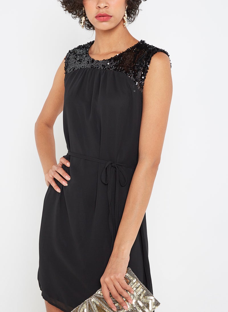 Jacqueline de Yong Sequin Trim Belted Sleeveless Dress Black  - Image 4