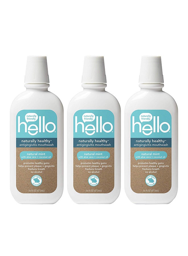 Hello Oral Care Pack Of 3 Naturally Healthy Antigingivitis Mouthwash-Natural Mint - Image 1