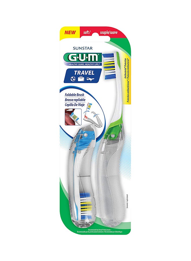 Gum - Pack Of 2 Antibacterial Bristles And Folding Handle Travel Toothbrush Multicolour - Image 1