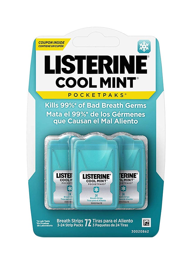 Listerine Pack Of 3 Cool Mint Pocketpaks Breath Kills Germs  - Image 1