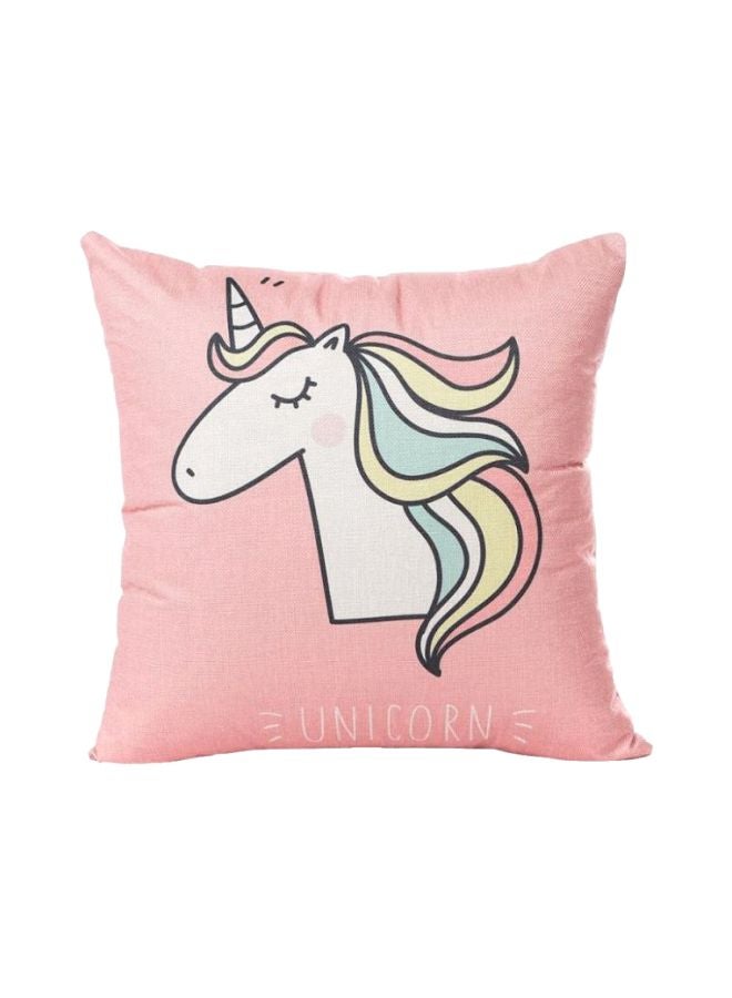 Unicorn Printed Linen Cushion Cover Linen Pink/White/Green 45x45centimeter