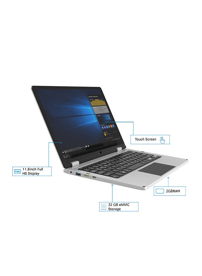 آي لايف لابتوب زيد نوت برايم قابل للطي مزود بشاشة لمس مقاس 11.6 بوصة ومعالج إنتل سيليرون وذاكرة وصول عشوائي سعة 2 جيجابايت وبطاقة وسائط متعددة مدمجة سعة 32 جيجابايت ورسومات مدمجة فضي - Image 5