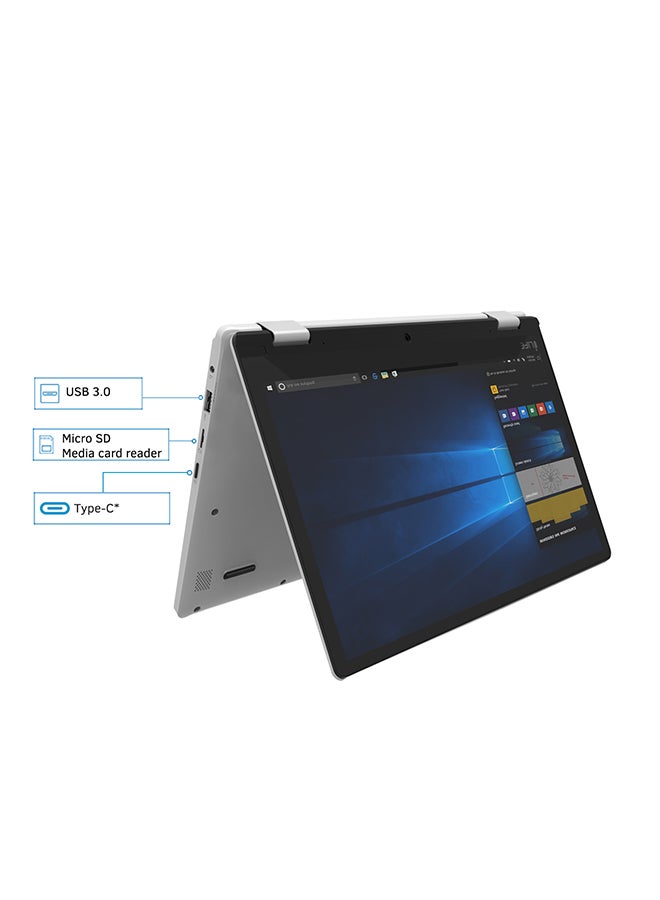 آي لايف لابتوب زيد نوت برايم قابل للطي مزود بشاشة لمس مقاس 11.6 بوصة ومعالج إنتل سيليرون وذاكرة وصول عشوائي سعة 2 جيجابايت وبطاقة وسائط متعددة مدمجة سعة 32 جيجابايت ورسومات مدمجة فضي - Image 1