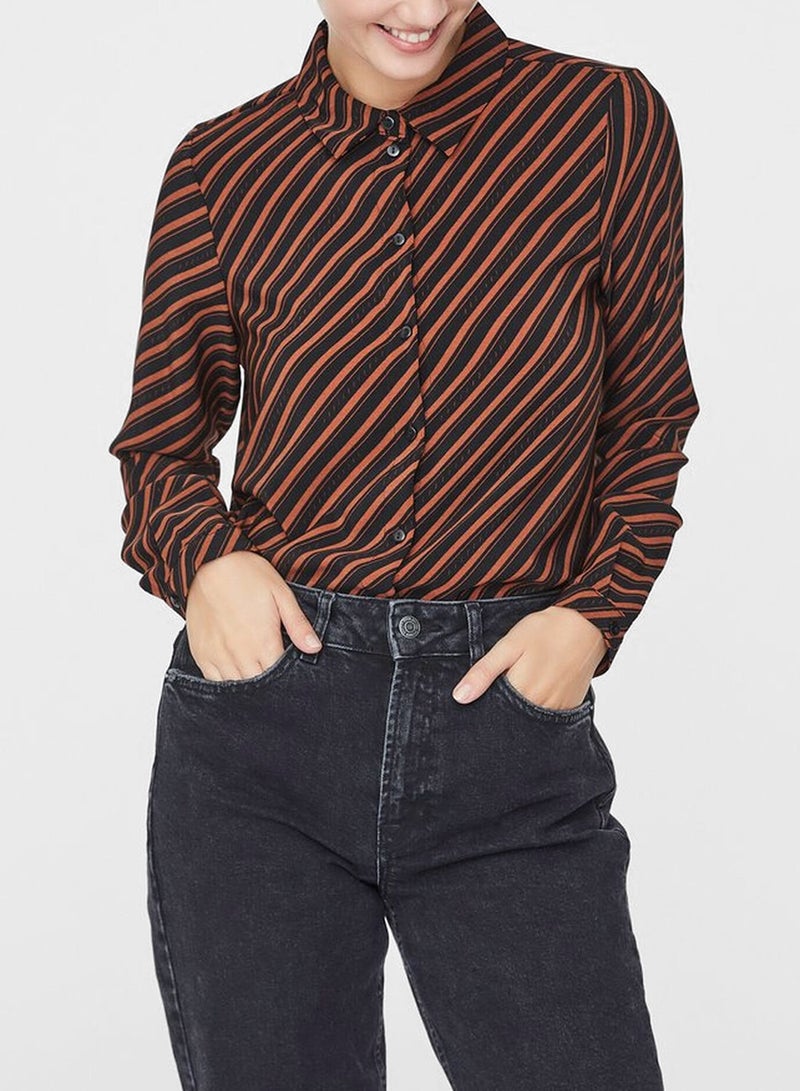 VERO MODA - Diagonal Striped Shirt Black/Brown - Image 1