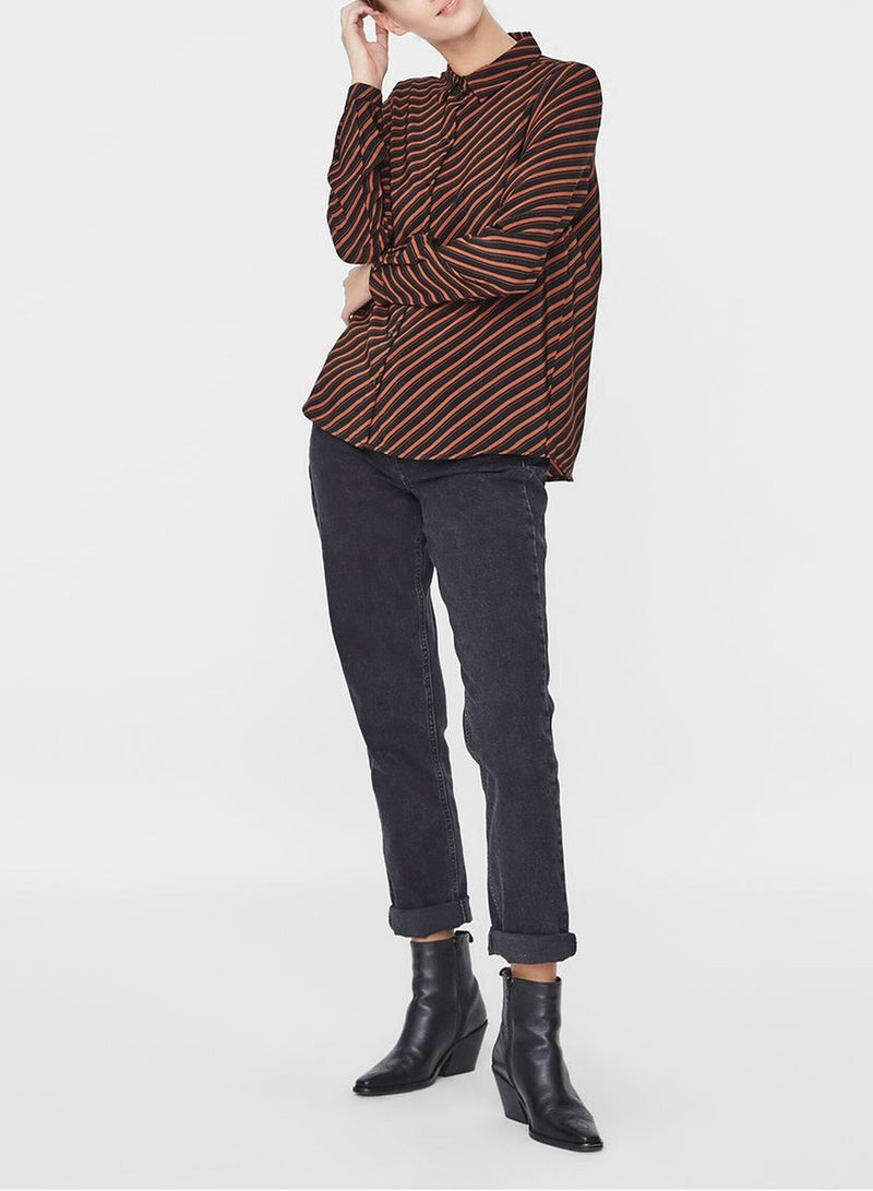 VERO MODA - Diagonal Striped Shirt Black/Brown - Image 1