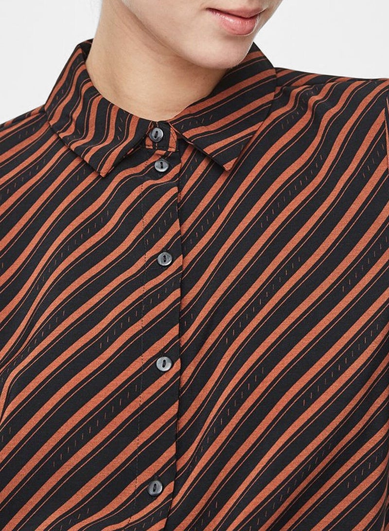 VERO MODA - Diagonal Striped Shirt Black/Brown - Image 1
