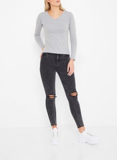 High Streets Pack of 2 V-Neck Long Sleeve T-Shirts White/Grey  - Image 2