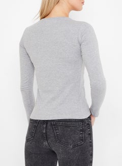 High Streets Pack of 2 V-Neck Long Sleeve T-Shirts White/Grey  - Image 4