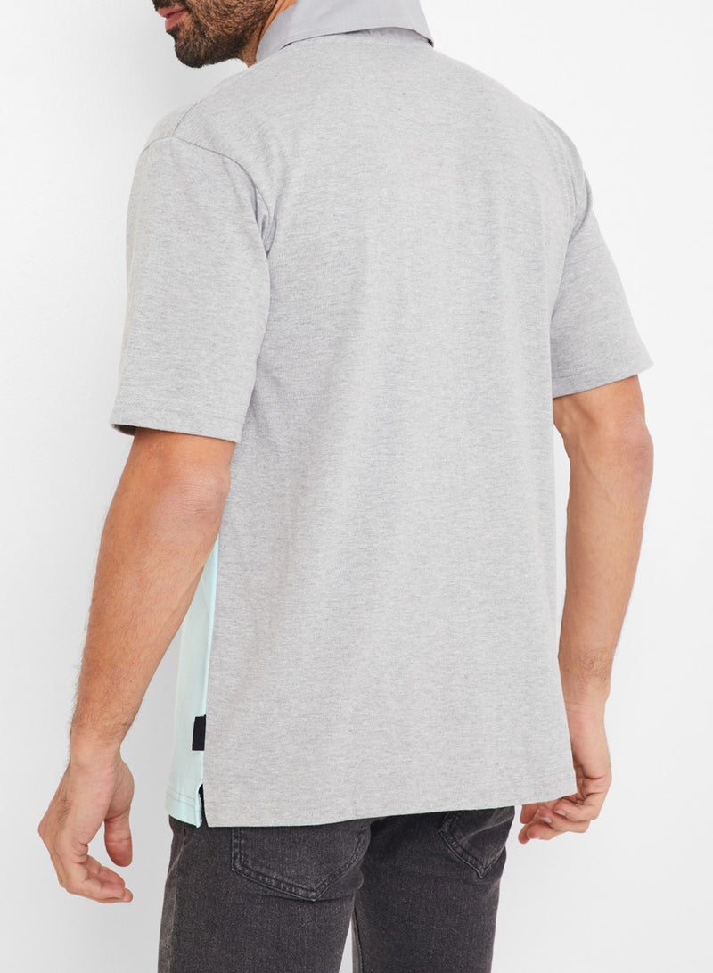 D-Struct Colourblock Panel Polo T-Shirt Grey/Mint  - Image 3