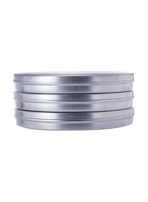 3-Piece Aluminum Basbuosa Cake Tray With Lid Silver 11inch