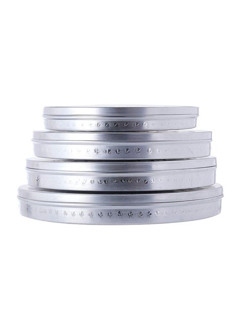 4- Piece Aluminium Round Cake Tray With Lid Silver