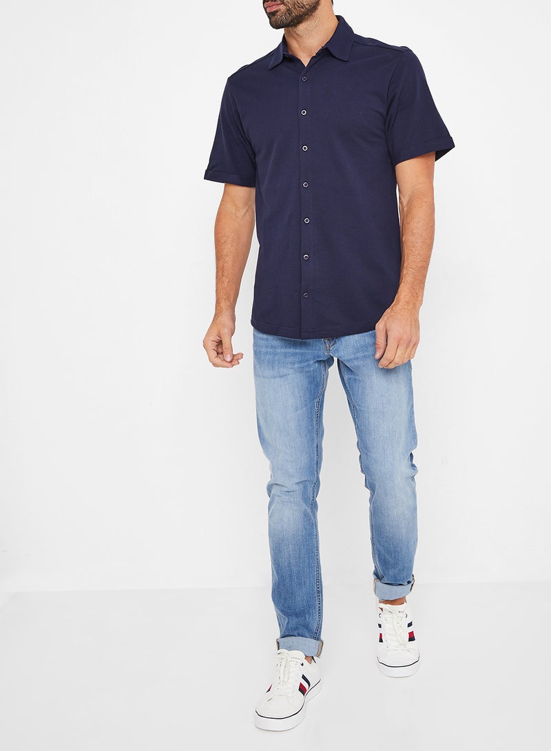 STATE 8 Knit Short Sleeve Shirt Navy - Image 2